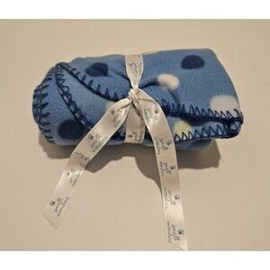 NWT Small Wonders Fleece Blue White Contrast Stitch Polka Dot Baby Blanket